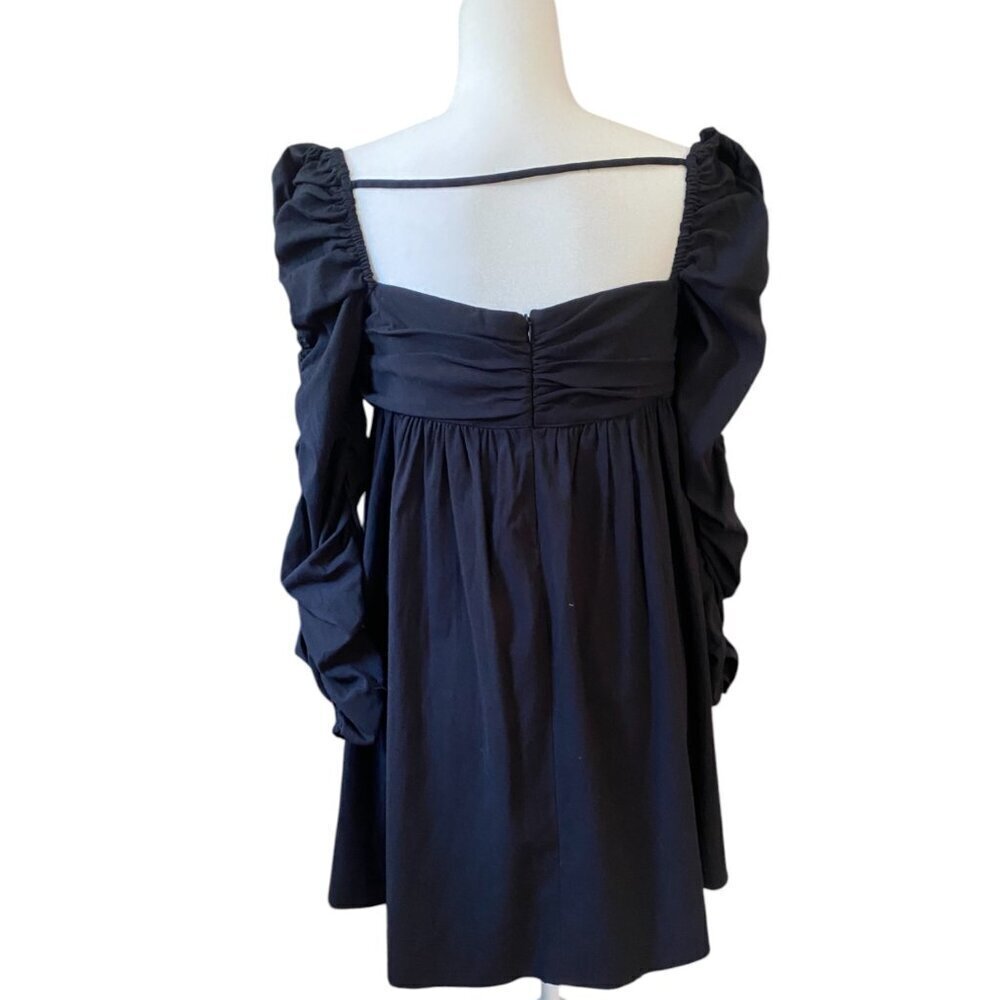 NWT Reformation Netta Square Neck Ruched Long Sleeves Babydoll Dress Black Sz 10 - Picture 6 of 11